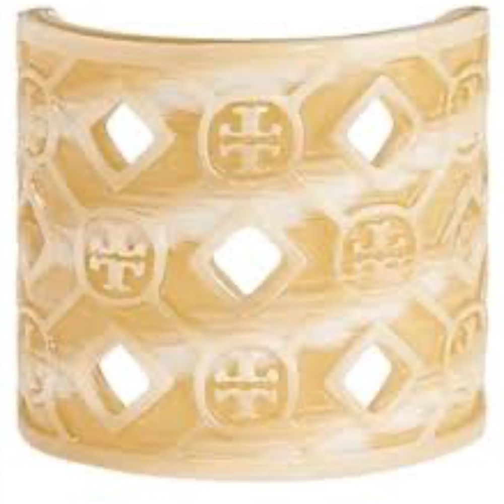 Tory Burch Cream & Ivory Cutout Resin Cuff Bracelet